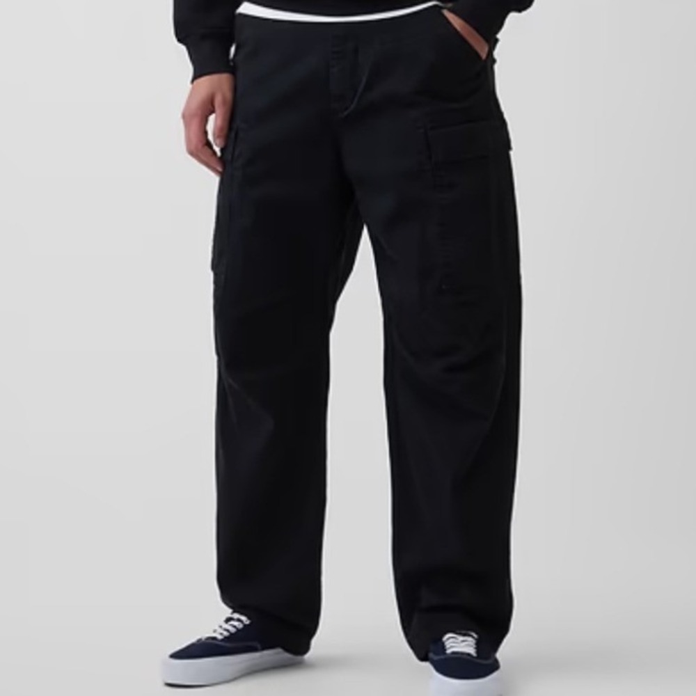 NWT Gap Mens 36x34 Black Regenerative Cotton Baggy Cargo Pants Utility Tactical